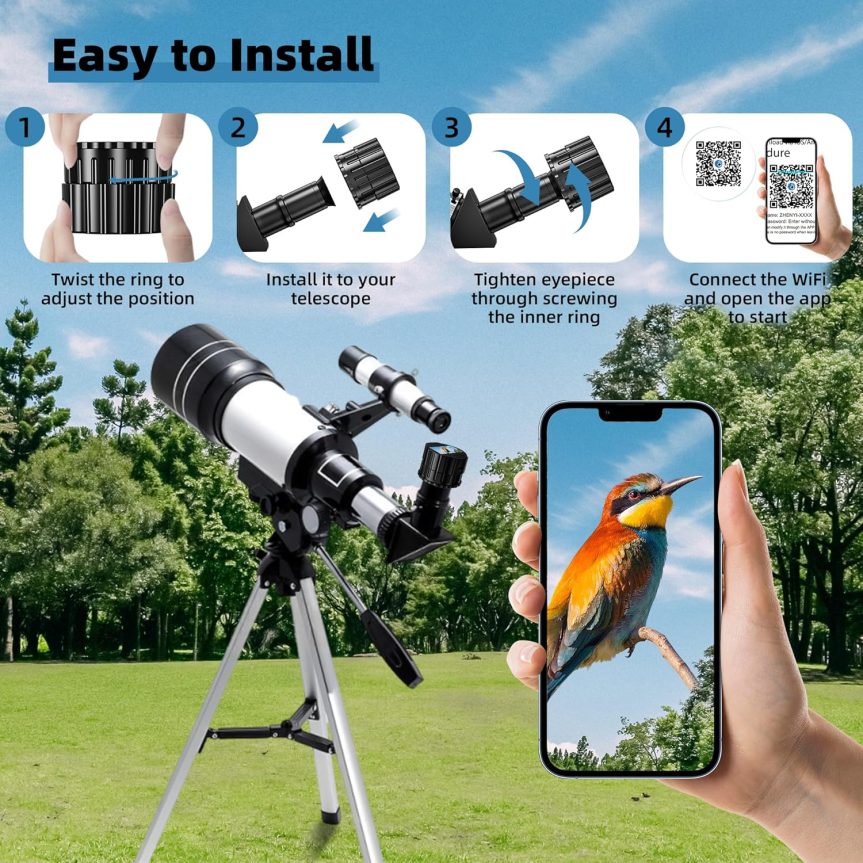 WiFi Telescope Camera Eyepiece, 64G Electronic Eyepiece Camera with 1.5" Screen, Astronomy Camera Fits to 28mm- 50mm Scopes, Perfect for Astrophotography, Birds Watching - Image 3